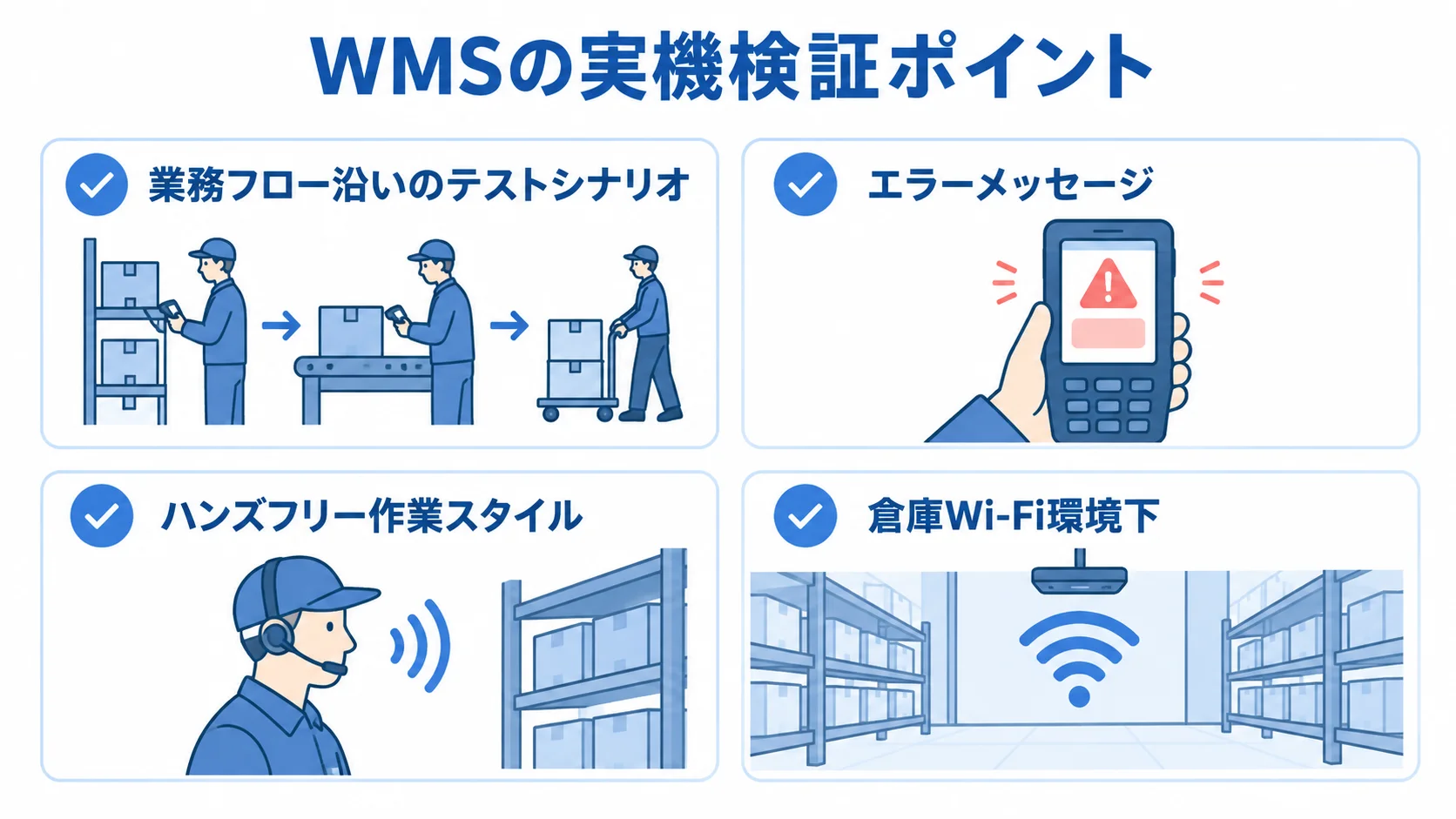 WMSのUATで確認する現場固有の条件 WMSの実機検証で見るテストシナリオ、エラーメッセージ、ハンズフリー作業、倉庫Wi-Fi環境のチェック項目