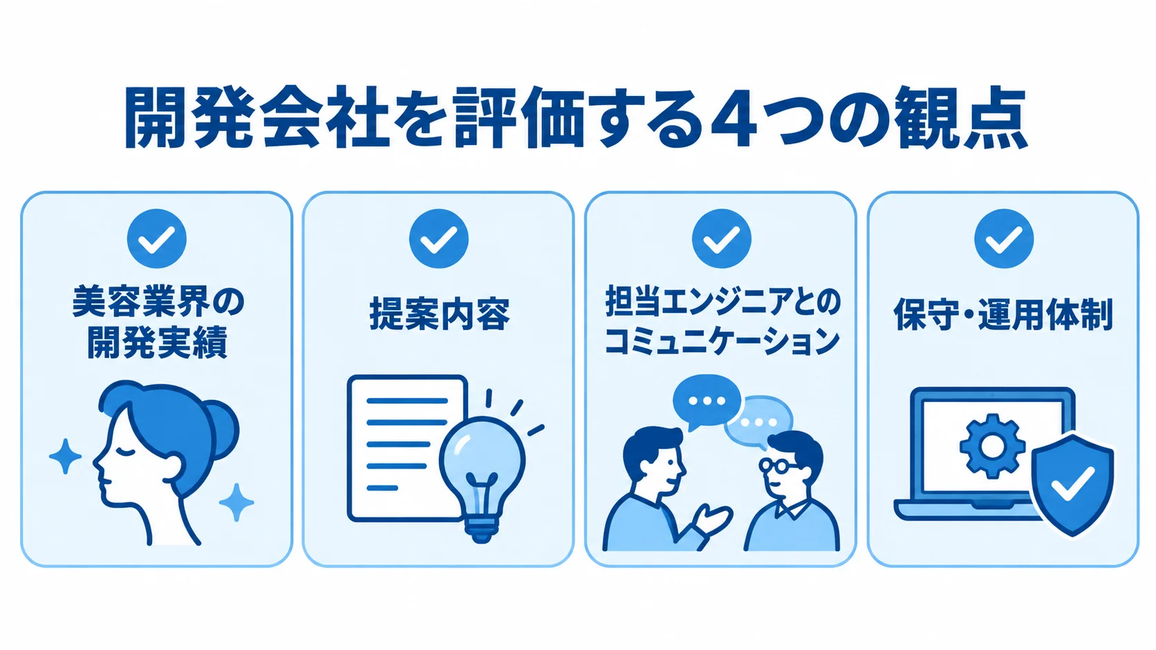 開発会社を評価する4つの観点をカードで示した図